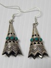 Vintage Navajo Sterling Silver Turquoise Peyoye Tipi Dsgn Earrings
