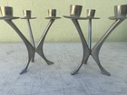 Pair Vintage Bm Norway Pewter Candle Holder Trio Candelabra Mcm Silver