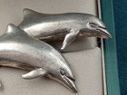 Realistic Sterling Silver Double Dolphin Pin  Brooch  2   3 8  X 1   5 16 