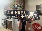    la Brea  Ave    Vintage Shotgun Los Angeles Porcelain Street Sign  1946-1966