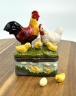 Porcelain Hinged Trinket Box Chicken Rooster   Chicks Egg Farm Country  read  