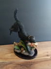 Vintage Black Labrador Retriever Hunting Dog Figurine Duck Resin Statue