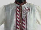 Modern Filipino Barong Tagalog Cream W  Red Embroidery  Organza Tunic  Size 2xl
