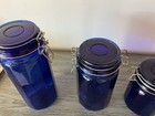 Vintage Cobalt Blue Glass Latch Jar Set  Of Three Paneled Design