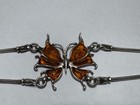 Vintage 925 Sterling Silver Baltic Amber Butterfly Double Chain Bracelet