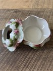 Antique Porcelain Hair Receiver White Gold Pink Roses Gold Edge Made In Austria