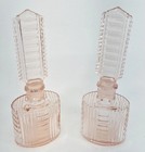 Vtg Czech Pink Glass Perfume Bottles   Powder Box -  Art Deco - Vanity Set - Euc