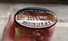 Rare Brooklyn Glass   Mfg Co Amber 1 2 Pint Warranted Flask 1898 Strap Side