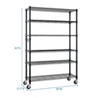 6-tier Rolling Wire Shelving Unit - Heavy Duty  Adjustable  Black   Hooks
