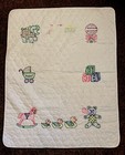 Vtg Crib Baby Blanket Quilt Bedtime Embroider Cross Stitch Horse Abc Duck 32x41