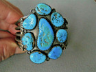 Southwestern Native American Kingman Turquoise Cluster Sterling Silver Bracelet