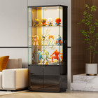 Gurexl Glass Cabinet Display Case With 3-color Lights   Adjustable Glass Shelf