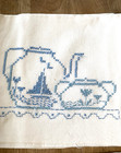 Lot 4 Vtg Embroidered Dish Hand Towels Kitchen Theme Cotton Muslin Flour Sack