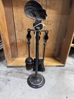 Small Antique Cast Iron Tribal African Bust Face Fireplace Tools Complete