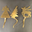 Christmas Stocking Holder Mantle Hanger Hooks Brass Heavy 1 Angel 1 Tree 1 Deer