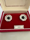 Men s Vintage Grand Prix Onyx Cuff Links-silvertone