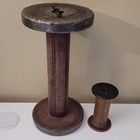Vintage Wooden Spools Set Of 2 Large Small Rustic Sewing Textile Mill Decor