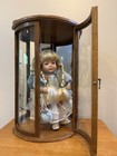 Vtg Solid Wood Half Round Curved Glass Curio Display Cabinet   mirrored Back-19   