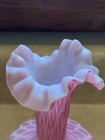 Antique Victorian Diamond Quilted Satin Glass Vase Optic Pearl Pink Blown Glass