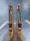 Antique Textile Weaving Loom Shuttle Boat Bobbin Wood Brass Draper Set Of 2