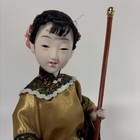 Vintage Japanese Geisha Brocade Kimono Doll On Wood Stand 9 Inches Tall