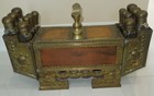 Antique Vintage Fancy Large Shoe Shine Box Wood   Turkish Brass 14 Bottle Heavy 