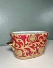 Vintage Amita Porcelain Planter Cache Pot Hand Painted Red   Gold Gilt Floral