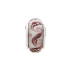 White   Mauve Swirl Hand Blown Glass Bead  925 Sterling Silver Reflection Beads