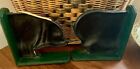 Vintage Cast Iron Pig Bookends Heavy Duty Farmhouse Decor Black Cream Green