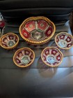 Antique Ruby Stain Red Depression Glass Master Berry Bowl 5 Piece Set Vintage