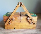 Vintage Wood Fold Out Accordion Style Sewing Box Jewelry