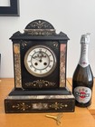 Antique French Chiming Mantle Clock  Marble  Engraved   Marble Inlays  Restored