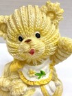 Teddy Bear Figurine W  Bottle   Bib Ceramic Nursery Decor Baby Yellow Yarn Look