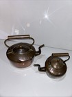 Pair Of Antique Victorian Copper Kettles Larger One 25cm Tall