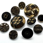 Antique Victorian Black Glass Gold Luster Button Lot Intaglio Picture