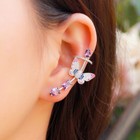 Symmetrical Purple Cz Butterfly Ear Cuff Climber Stud Earrings For Women Ladies 