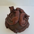 Paul Jenkins Frith Sculpture Signed Cat Figural Trinket Dish Box Resin Uk 