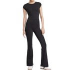 Women   s Knit Low Back Flare Leg Active Bodysuit Joylab Black Size Large