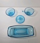 Hazel Atlas Aqua Glass Creamer   Sugar Bowl Set Lid Rectangle Cookie Candy Dish