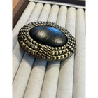 Day-lor Usa Oval Belt Buckle Vintage Brass Tone Black Cabochon Western