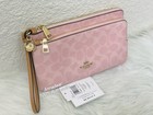Nwt Coach Double Zip Wristlet In Signature Canvas With Charms Cef61 Powder Pink