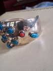 Vtg  1970   Turquoise  Coral Native American  Cuff Bracelet By Foraste
