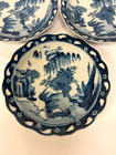 Set 3 Asian Chinoiserie Blue White Plates Vintage Or Antique With Markings