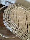 Vintage Large Wicker Heart Shaped Picnic Basket With Bamboo Handles 19 Inches