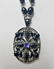 Worthington 30  Black Bead Necklace With Cross Pendant Purple Rhinestone Gothic