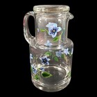 Water Carafe Bedside Pitcher Inverted Fitted Glass Lid Cup Hand Painted Pansies