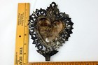 Antique Italian Silver Plated Tin Ex Voto Votive Flaming Heart With Cherub