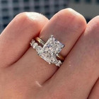 4 80ct Radiant-cut Vs1 Lab Grown Diamond Bridal Wedding Ring Set 14k Yellow Gold