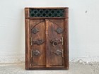 Old Vintage Hand Made Iron And Green Glass Work Solid Wooden Small Window Door