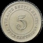 Straits Settlements 1901  5 Cent  Old World Silver Coin High Grade  1239